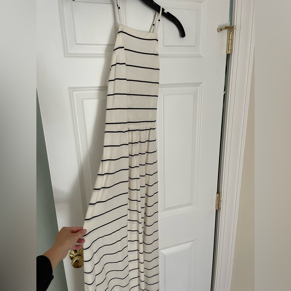 Lou & Grey Black and White Striped Halter Midi Dress